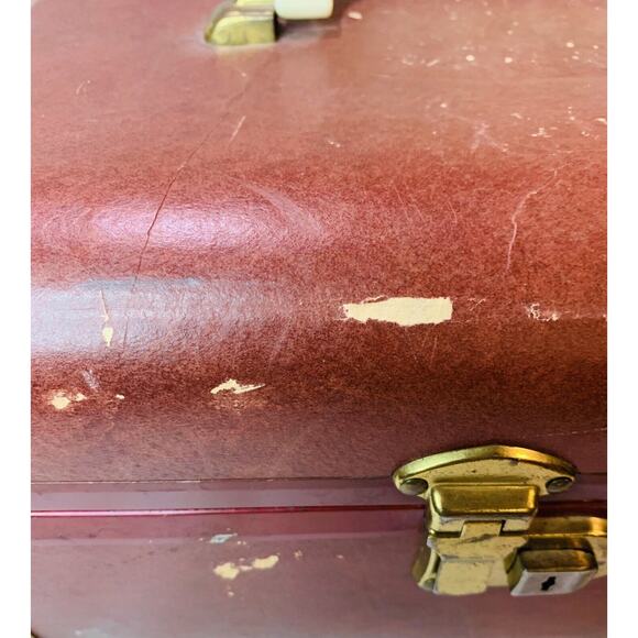 Vintage Luggage Suitcase Rail Travel Case Mirror Stitched Leather Edge Corners - Picture 7 of 12
